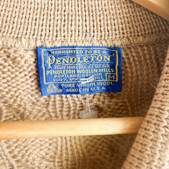Pendleton Vintage Camel Beige Cableknkit Cardigan Sweater Virgin Wool M - Picture 5 of 8